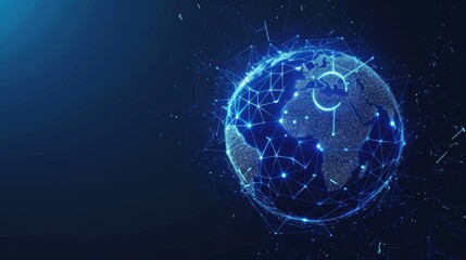 Aufkleber - Earth hour concept represented by a glowing blue planet. Low poly style design. Geometric background. Wireframe connection structure for light. Modern 3D graphic.  illustration.