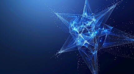 Fototapete - Isolated  illustration. Blue abstract star design with low poly style. Abstract geometric background. Wireframe light connection structure. Modern 3D graphic concept.