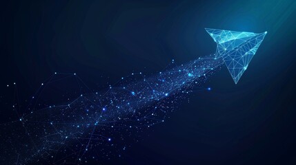 Leinwandbilder - A paper airplane flying in the sky. Low poly wireframe mesh looks like constellations on a dark blue background with stars and dots. Stardust trail effect. Travel, freedom, and aviation concept