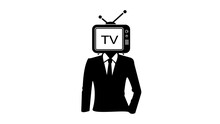 Tv Head Emblem, Black Isolated Silhouette