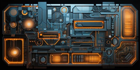Poster - Scifi design external panels abstract. light color. illustration. darkish. Space station, spaceship, or starship Sci-fi style futuristic facility.