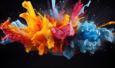 Wall Mural - A vivid paint splash swirling, mix of colors as two chemicals reaction