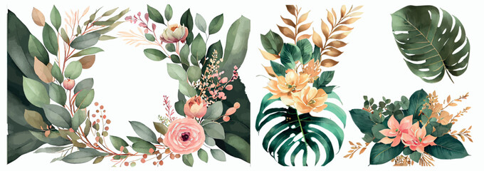 Aufkleber - Elegant Collection of Watercolor Greenery Illustrations: Various Types of Leaves and Branches for Diverse