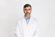 Medium shot of male pharmacist on white background 