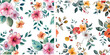 Seamless watercolor flowers and leaf pattern