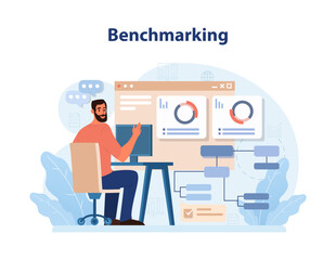 Poster - Benchmarking Analysis Vector. An expert analyzes performance metrics.