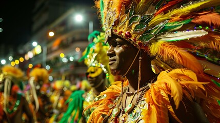 Wall Mural - The lively Carnival in Rio de Janeiro, with extravagant costumes and samba dancers filling the streets with energy 