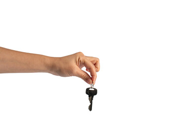 Wall Mural - Key with a ring in hand on a transparent background.