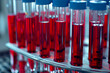 Doctor's test tubes with blood samples. Lab workers prepare test blood for the detection of antibodies and infections. drug test or alcohol in the laboratory, DNA, Hiv in equipment, and Coronavirus