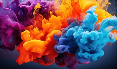 Poster - a vivid paint splash swirling, mix of colors as two chemicals reaction