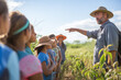 Farmer guiding a group of school children on a tour of the farm. Generative AI