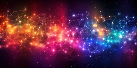 Leinwandbilder - Spark like network grid. Network structure changing from moment to moment like an electric spark. Rainbow like colorful sparks or arcs forming a network