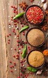 Fototapeta Mapy - various Spicy and spices. Top view , vertical