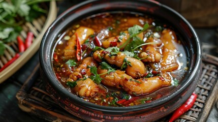 Wall Mural - Chicken feet soup, traditional Thai food Chicken feet soup that is hot and spicy.