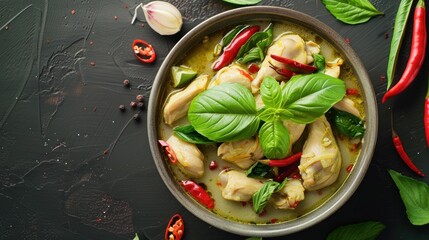 Wall Mural - Top view of chicken green curry in bowl. Thai food