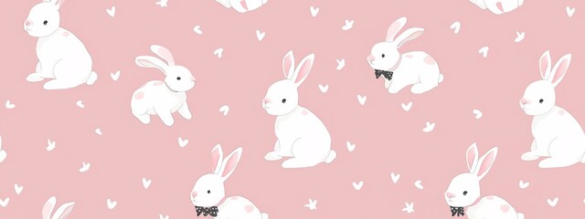 Wall Mural - Cute little rabbit, seamless overlay, Illustration 