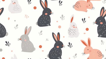 Wall Mural - Cute little rabbit, seamless overlay, Illustration 