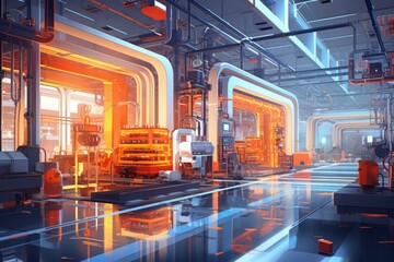 Poster - Smart factory. Modern internet conveyor. Generate Ai