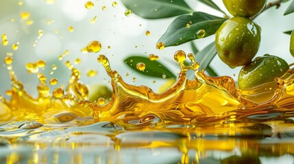 Wall Mural - Olive fruit with oil splash on a white background