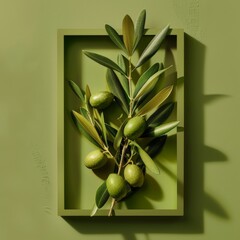 Poster - green olives on a branch