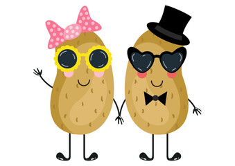 Sticker - Funny potato mascot couple with sunglasses