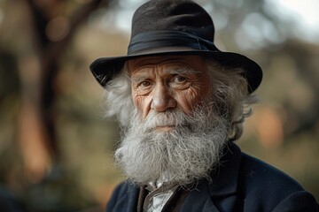 Wall Mural - Portrait of an old man with a white beard in a hat.