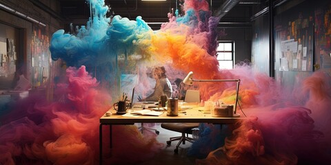 Wall Mural - creativity clashing office.
