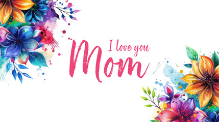 Wall Mural - Vector watercolor banner with beautiful flowers framed for mother's day