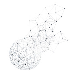 Poster - Black and White Modern Minimal Style Polygonal Network Structure, Digital Telecommunications Concept Design, Network Connections, Transparent Geometric Wireframe, Creative Isolated Vector Illustration