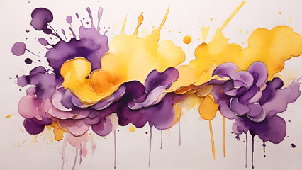 Wall Mural - Watercolor stain yellow and purple on white background 