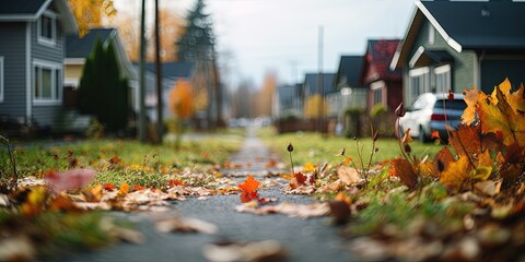 Wall Mural - typical suburb background. late autumn. front yard. Soft focus shallow depth of field background.