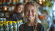 Joyful teenager in an organic store, representing freshness and a healthy modern lifestyle