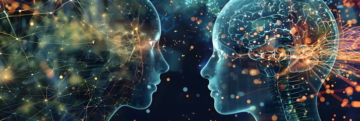 Poster - woman opposite ai. the concept of confrontation between humanity and artificial intelligence