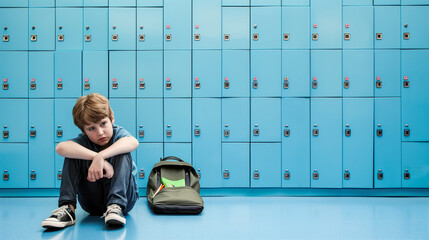 Young boy at school. Bully concept