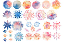 Watercolor Abstract Forms And Floral Patterns Collection - Isolated On White Transparent Background 
