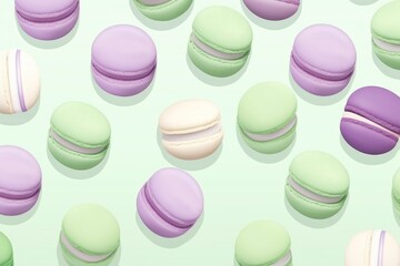 Wall Mural - Colorful cake macaron or macaroon on turquoise pastel background from above. French almond cookies on dessert top view.