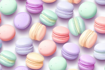 Wall Mural - Colorful cake macaron or macaroon on turquoise pastel background from above. French almond cookies on dessert top view.