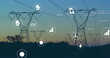 Image of digital icons and data processing over power lines