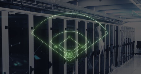 Poster - Image of neon stadium over server room