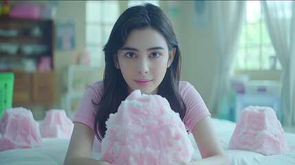 Poster - Young woman enjoying a plate of vibrant Halwa