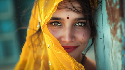 Wall Mural - Indian woman in festive loo