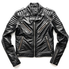 Wall Mural - A stylish black leather jacket on a clean white background