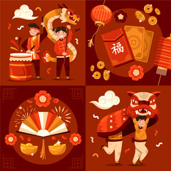 Poster - Flat Chinese new year compositions