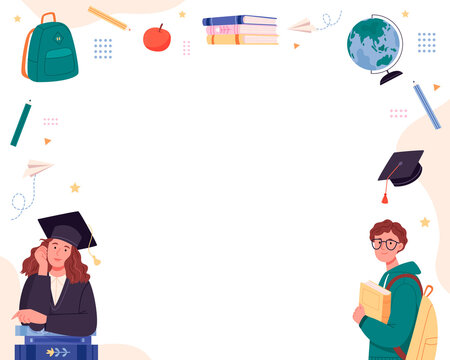 Hand drawn flat university background with students