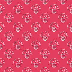 Poster - Earth Globe with Mushroom Cloud Explosion vector seamless pattern in outline style