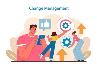 Poster - Change Management in IT project management. Visualizes the adaptation process, embracing innovation, and implementing improvements.