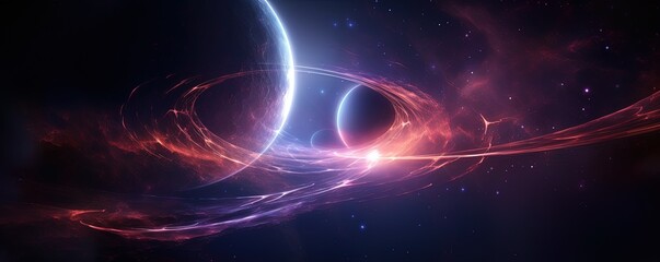 Wall Mural - Abstract planet eclipse in space. Alien worlds with glowing lens flares. Sun and moon solar flares