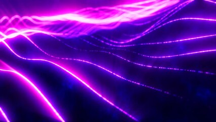 Poster - Purple energy glowing magic stripes waves lines high technology digital with light beams from energy particles. Abstract background. Video in high quality 4k