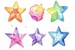 Sechs süße bunte Wasserfarben Sterne 
