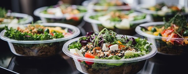 Wall Mural - Catering meals prepared for guests at a wedding or hotel dinner. Healthy salads and other vegetables